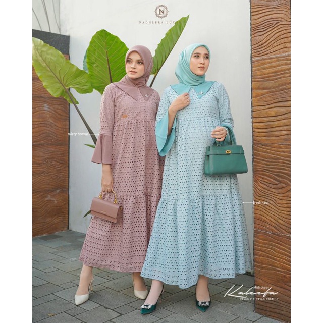 KALEEFA MIDI DRESS NADHEERA LUXURY || Gamis Wanita Rayon Premium Rayon Bordir Brukat Busui Mewah