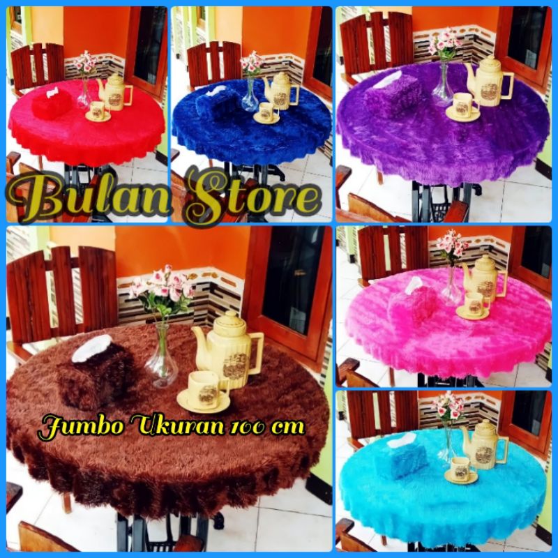Taplak Meja Bulu Rasfur Taplak Meja Bulat Jumbo Ukuran 100cm Taplak Meja Bundar Jumbo UK 100 cm Tapl