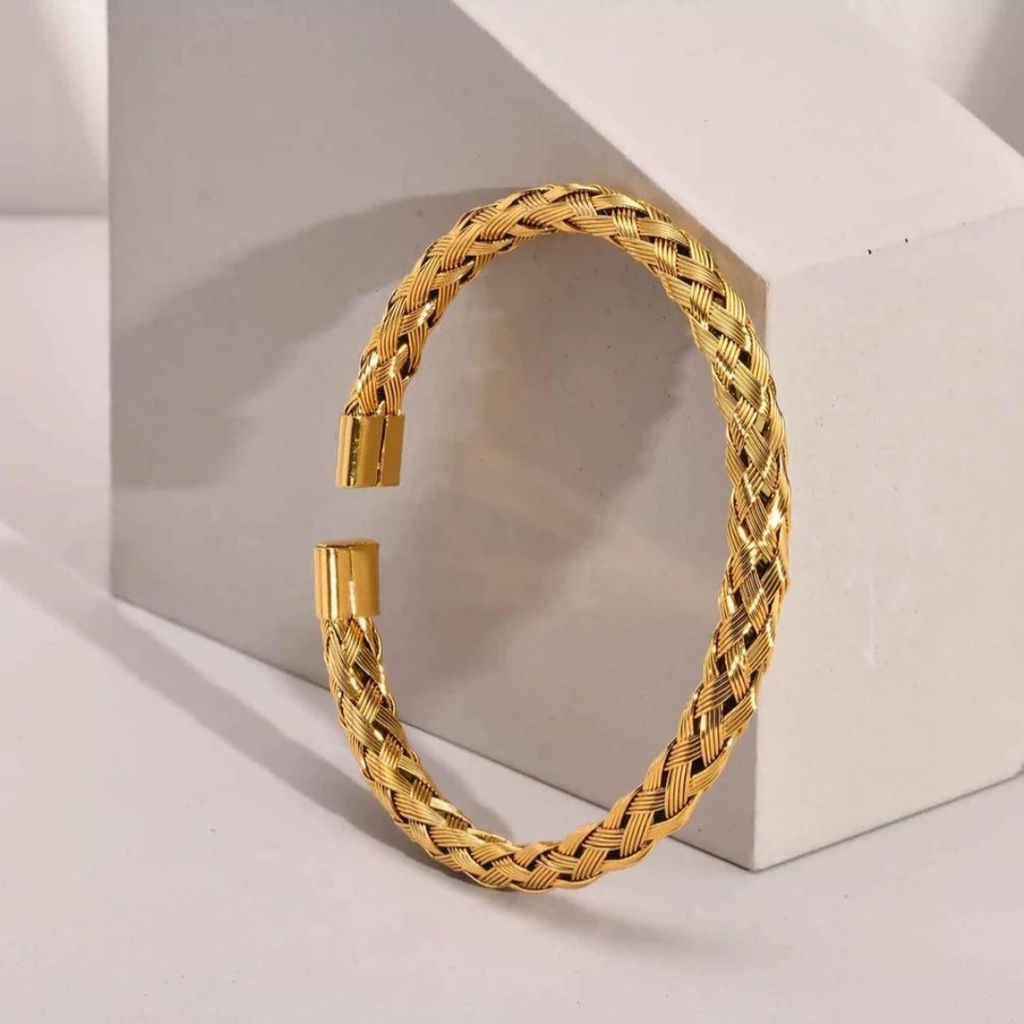 Gelang Bangle Model Baja Kepang Untuk Wanita dan Pria Tersedia Warna Gold
