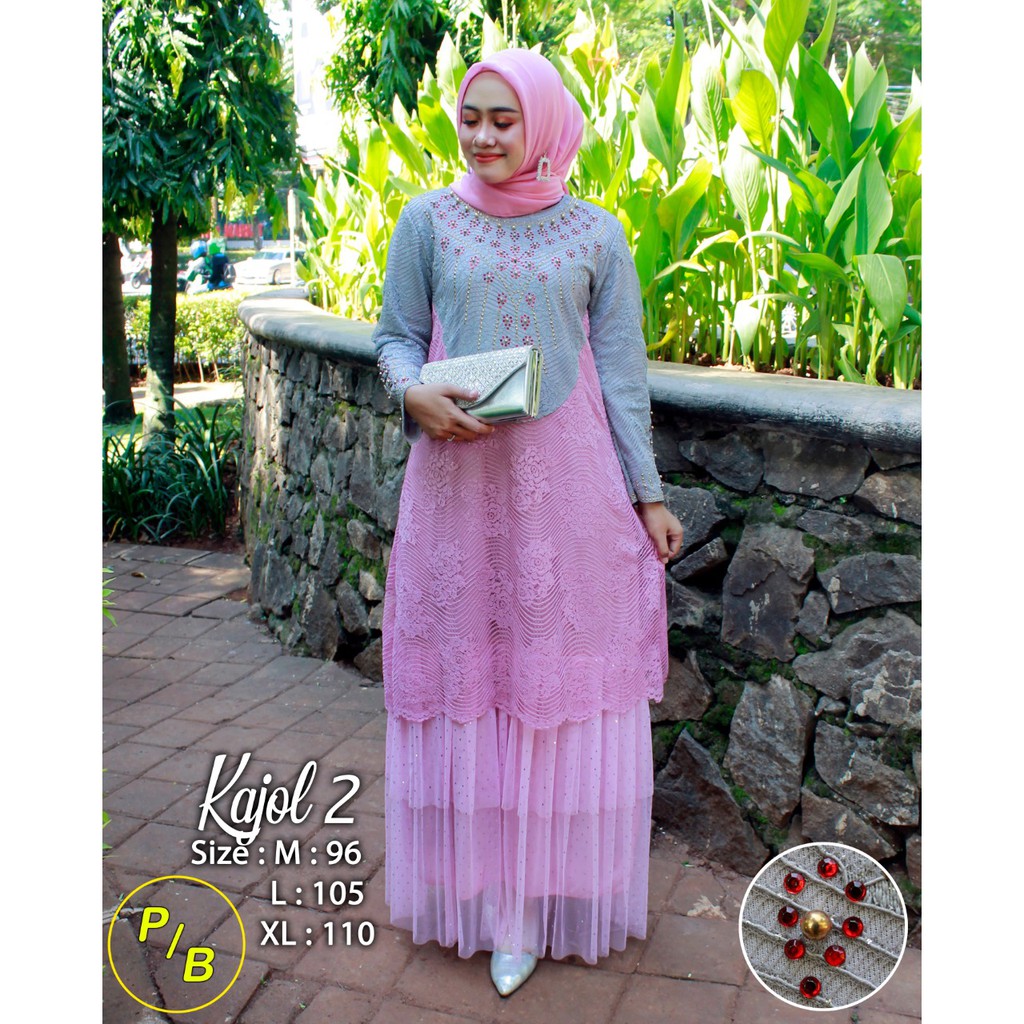 Kebaya Gamis Kajol Tulle Bunga Aneka Pilihan Warna