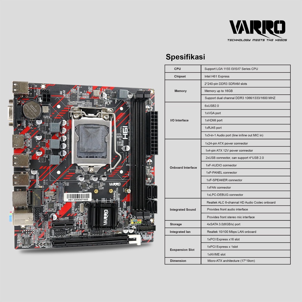 MOTHERBOARD VARRO H61M-GP DDR3