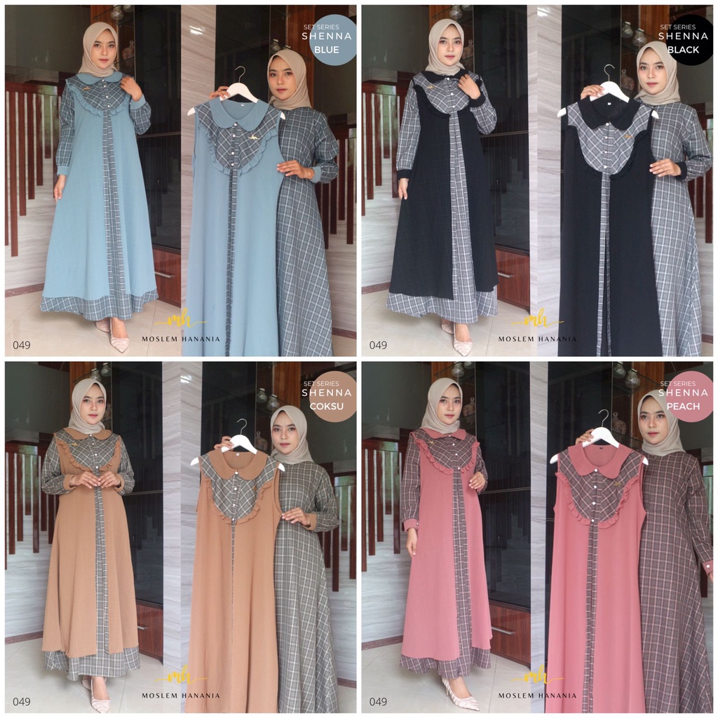 GAMIS KOTAK KOTAK WANITA TERBARU ROMPI POLOS CERUTY BABY DOLL PREMIUM IMPORT 2021 // SET SERIES SHEN
