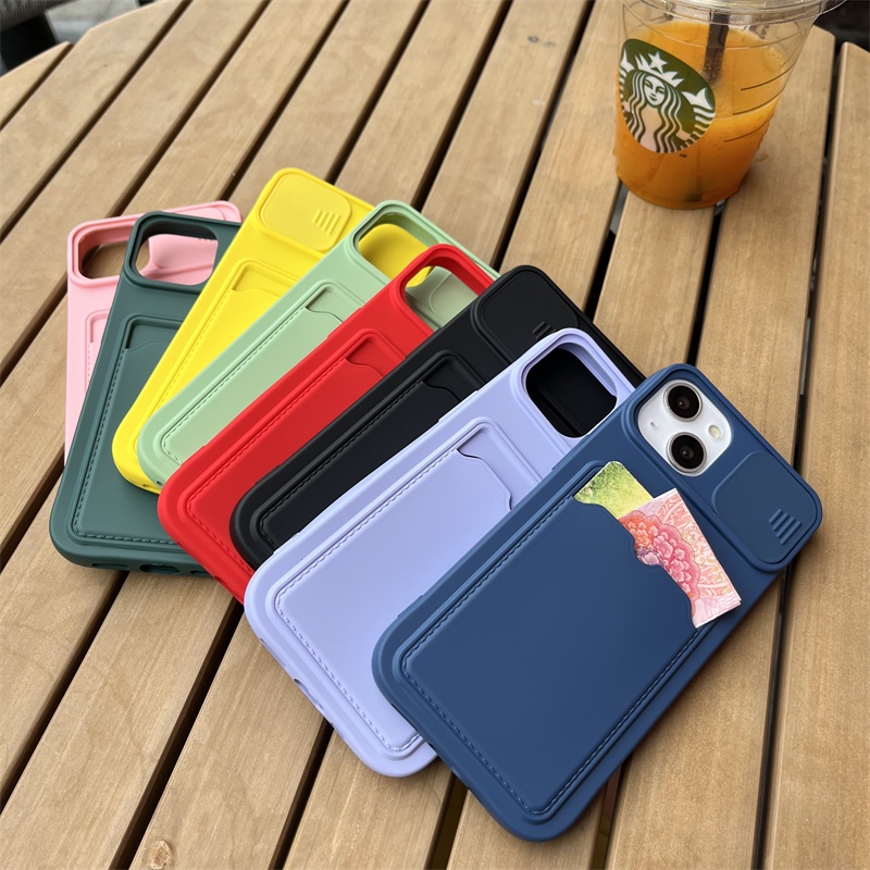 Soft Case Pelindung Kamera Model Dompet Kartu Geser Untuk iPhone 14 Pro Max 13 12 11 Pro Max X XR XS Max 6 6S 7 8 Plus SE2