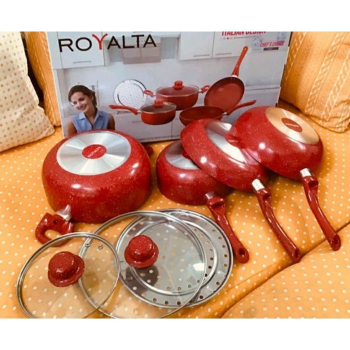 Royalta Panci Set 7Pcs Dengan Lapisan Granite Italian Design Baru&amp;Ori - Merah barang terlihat elega