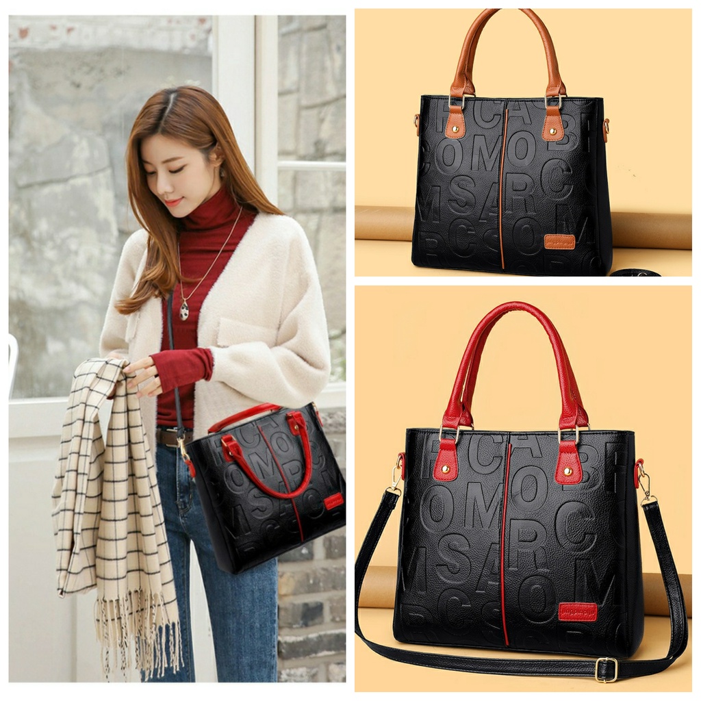 Tas messenger kulit embossed Handbag wanita kapasitas besar tas punggung selempang perempuan import