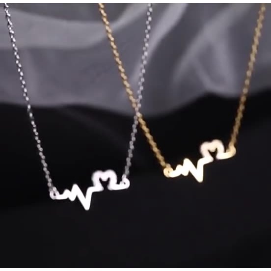 Kalung Rantai Dengan Liontin Bentuk Electrocardiogram Aksen Berlian Imitasi Untuk Wanita