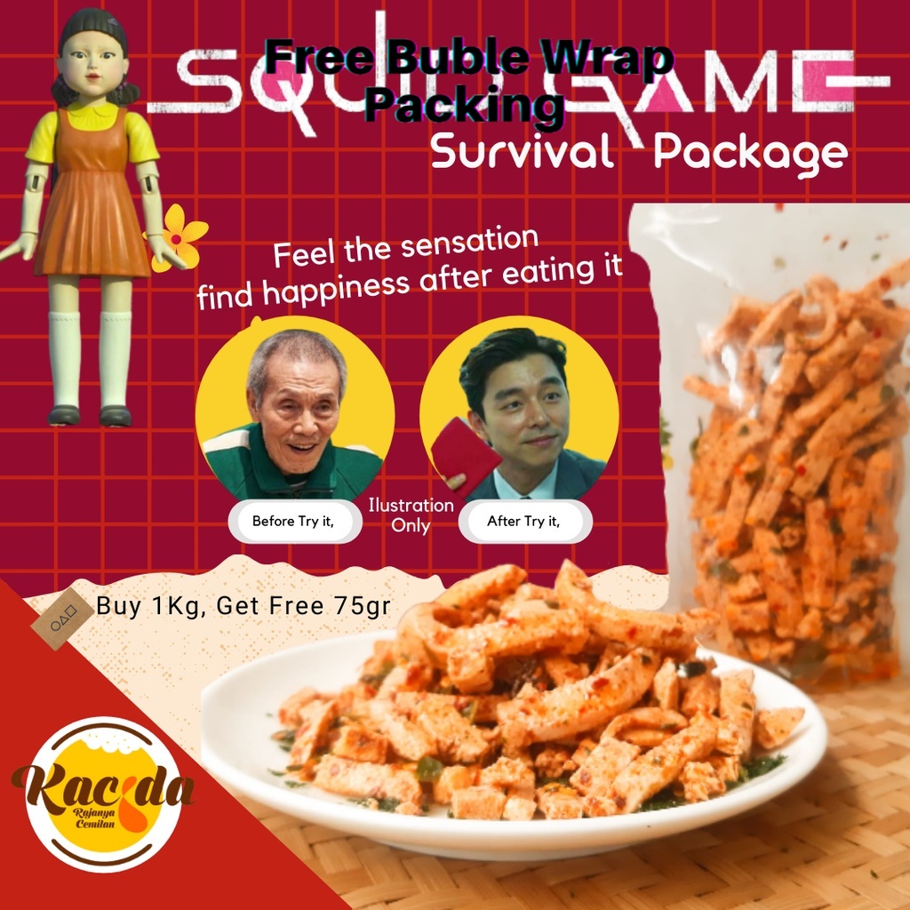 

KACIDA - Basreng Pedas Daun Jeruk Spesial Squid Game Survival Package 1kg Free 75gr Pedas Gurih Lada