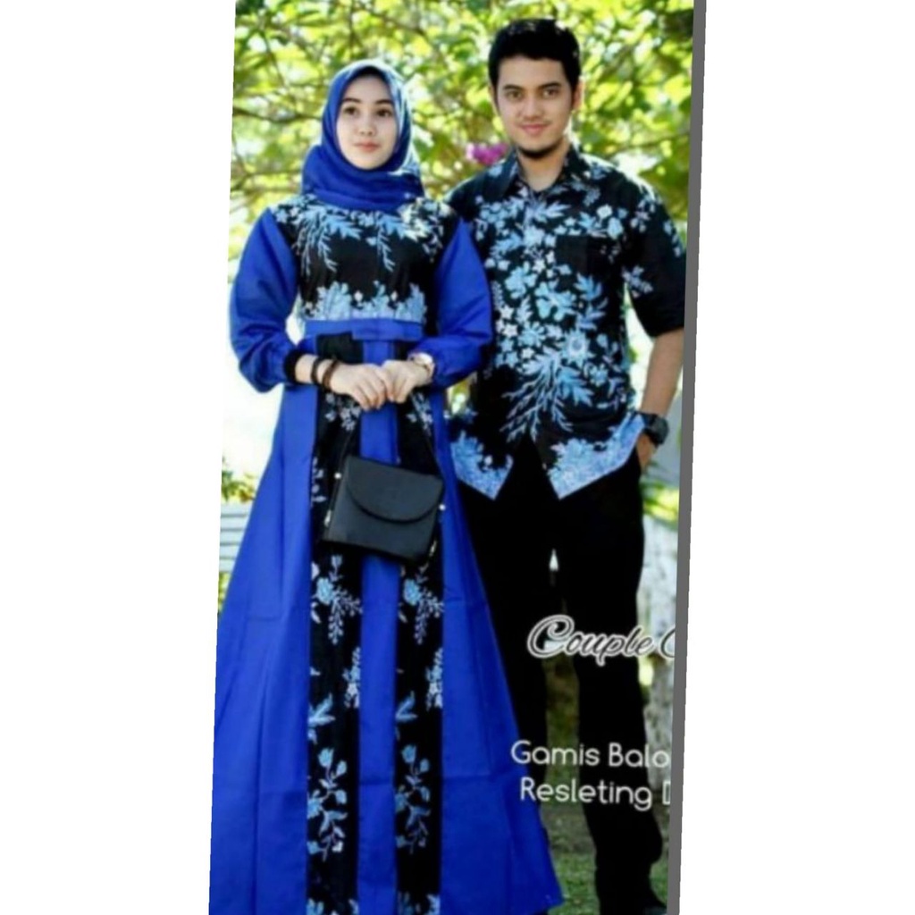 Saroja (905) Couple Batik Gamis Kombinasi Balotelli Motif Sibulan (5 pilihan warna)