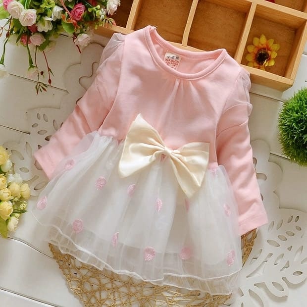 Promo !! Dress anak perempuan import / Dress ribbon satin waist Ukuran 1-3 Bulan / Dress anak trendy