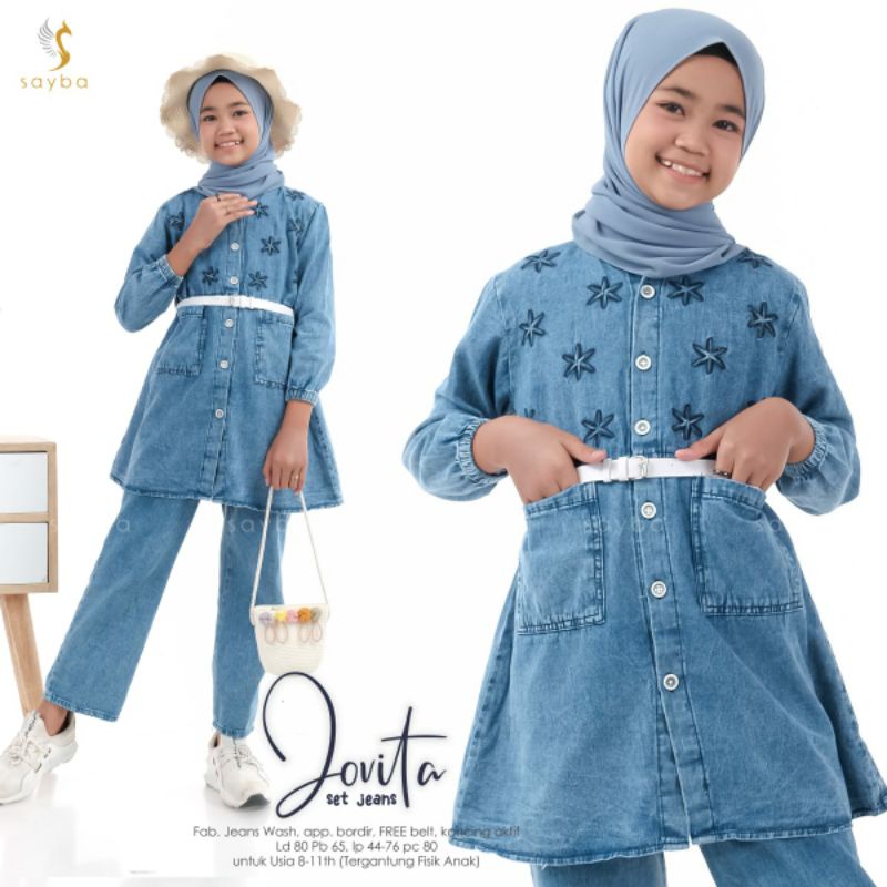 Setelan Anak Perempuan Jeans Umur 8-11 Tahun Jovita Bonila Set Jeans (FREE IKAT PINGGANG)
