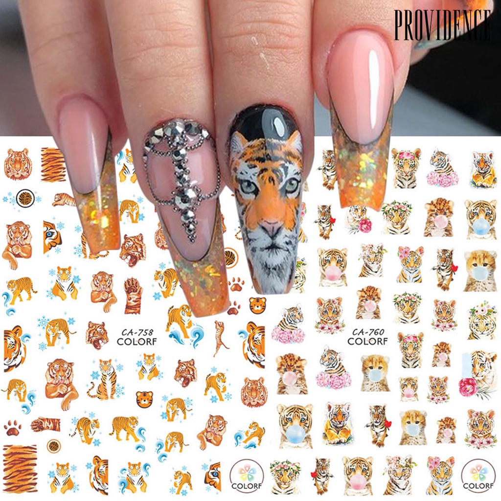 Providence 3pcs / Set Stiker Kuku 3d Ultra Tipis Motif Leopard / Macan Untuk Nail Art / Manicure