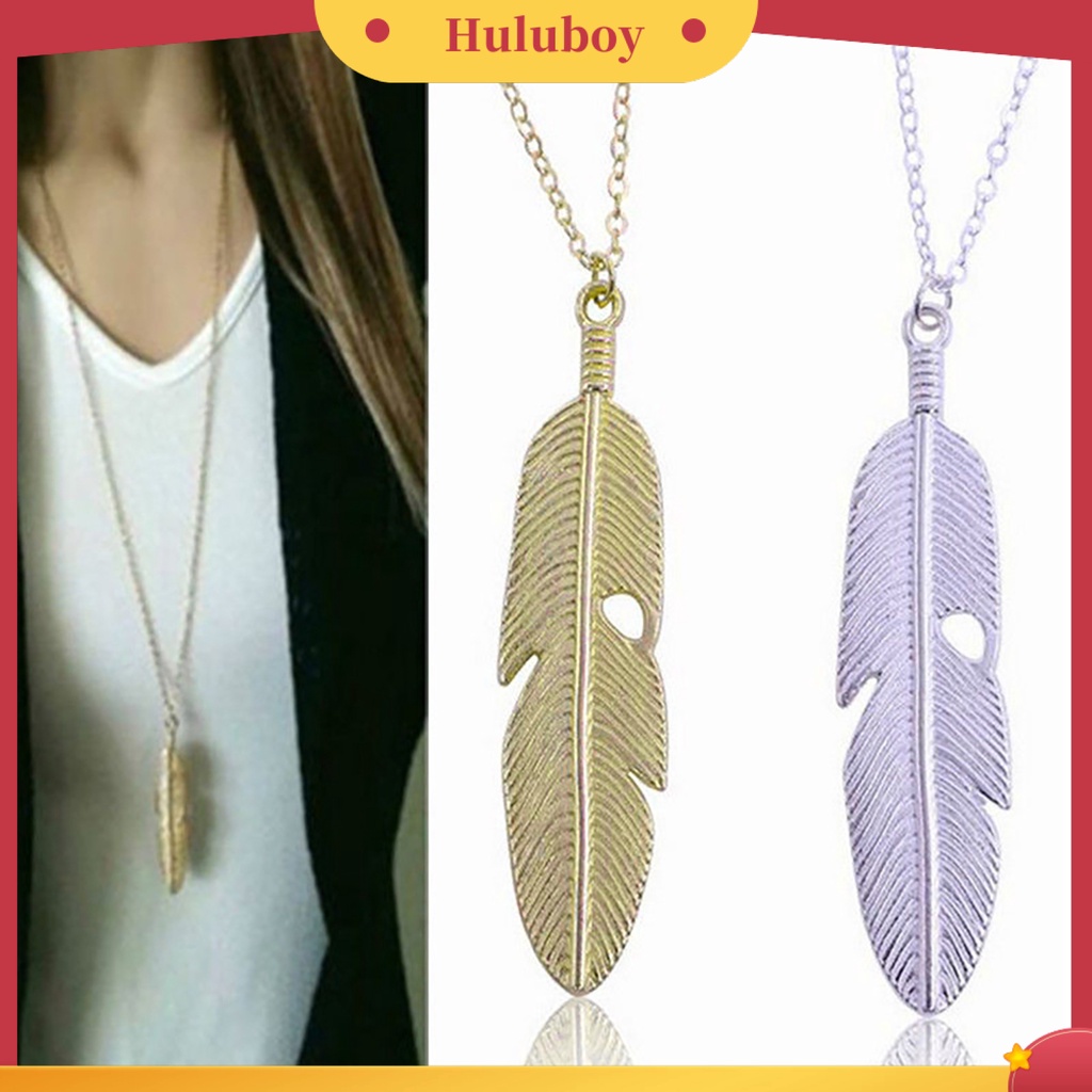 Hu Hu Hu Hu Hu Alat Bantu Pasang Kacamata♡ Kalung Rantai Panjang Liontin Bulu Bahan Alloy Untuk Wanita