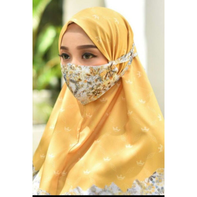 Ivan Gunawan Mandjha Fashion Scarf Bergo Camelia Bloom Yellow Set Free Masker Motifnya
