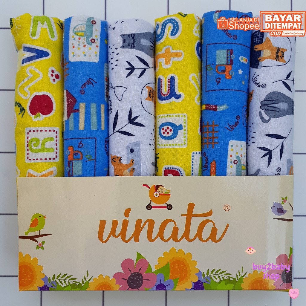 Bedong bayi flanel kualitas terbaik full sablon motif VINATA/NIA isi 3-6 PCS