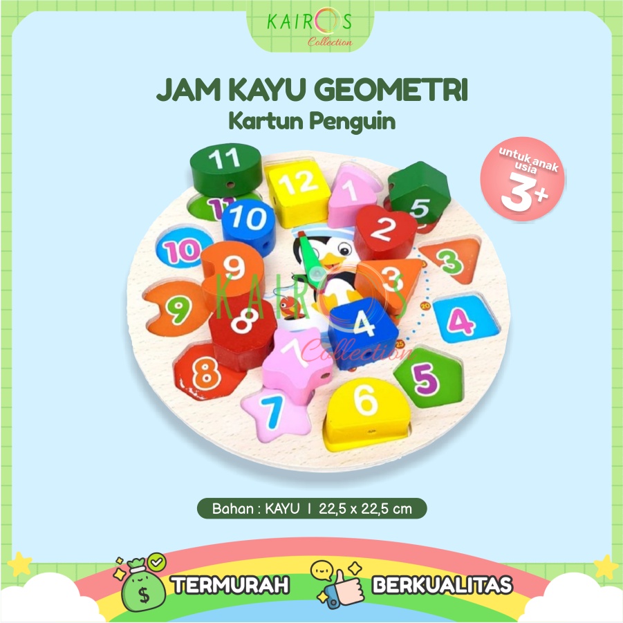 Jam Geometri Kartun Penguin Edukasi Anak Mainan Belajar Waktu