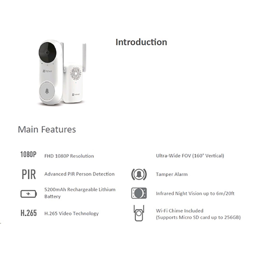 Ezviz DB2C Bel Pintu Kamera Wire-Free Video Doorbell With Chime