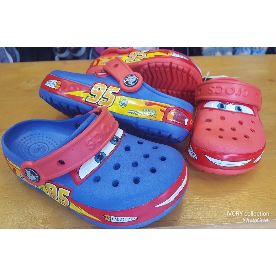 OBRAL Sepatu sandal anak cowo lampu CROCS Light Tobo Cars Mcqueen merah biru TERLARIS