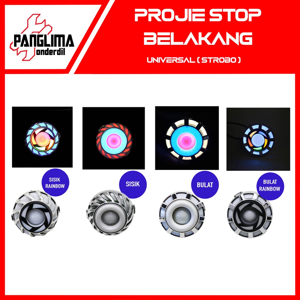 P5-Lampu Belakang Projie Pelangi-Bulat-Sisik Stoplamp-Stop Lamap Ironman-Strobo Universal-Untuk Semua Jenis Motor