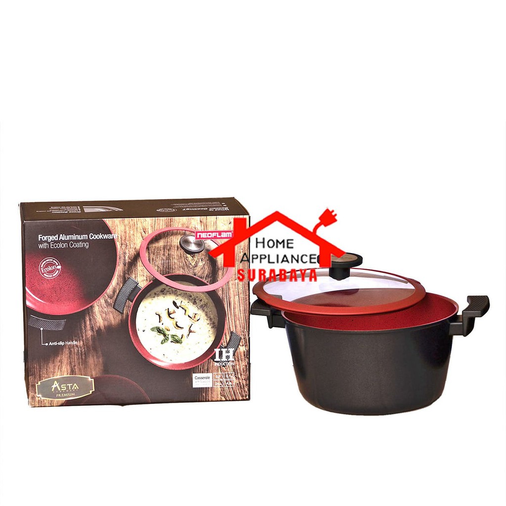 Panci Casserole Asta Premium Neoflam 24 CM Tutup Kaca Premium Soup Pan Anti Lengket