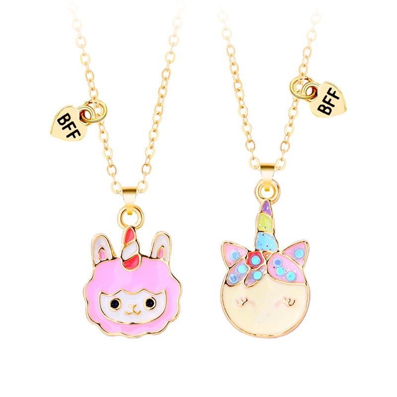 2pcs / Set Kalung Rantai Dengan Liontin Kartun Llama Untuk Anak Perempuan