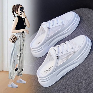 Image of NF6095-Sepatu Korea setengah hak Warna Putih Baru sepatu Wanita Olahraga Nyaman dipakai.