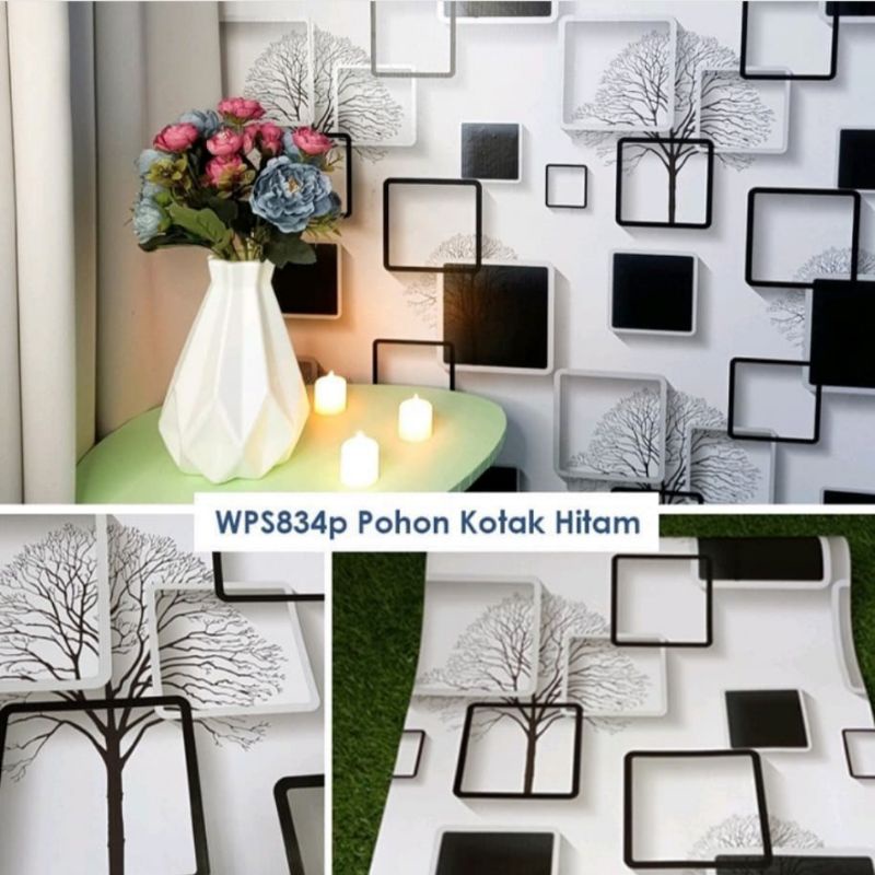 Wallpaper Dinding Motif Kotak Hitam 3D Ukuran Panjang 10Meter x Lebar 45CM