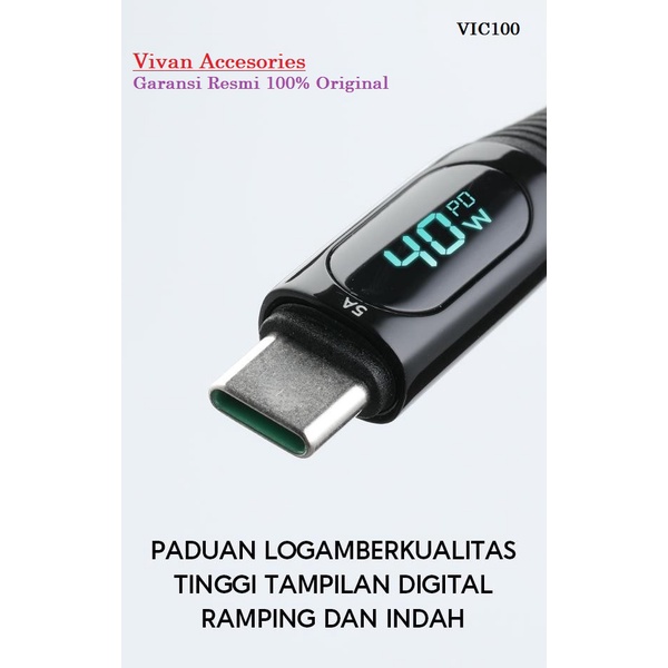 Vivan VIC100 Quick Charge Cable Smart Digital Display USB ke Type-C