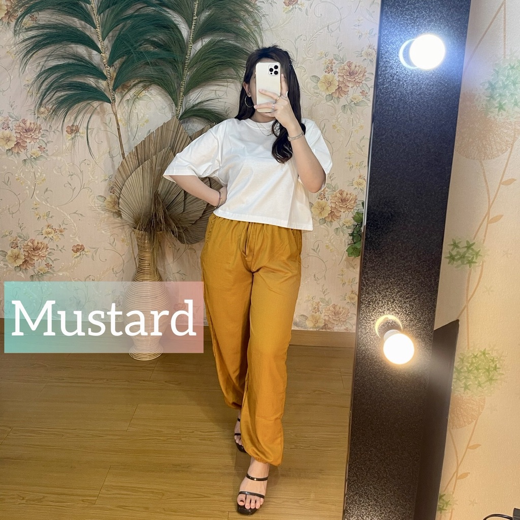 NCDY DAILY PANTS CELANA JOGER PANJANG JOGGER WANITA RAYON JUMBO CELANA SANTAI CELANA PANJANG UNIQLO CELANA KULOT WANITA KEKINIAN CELANA SANTAI RAYON PREMIUM DAILY WEAR SET KAOS POLOS CROP TEE CROP TOP TERMURAH DISKON BISA COD BEST SELLER CELANA JUMBO-Pants mustard