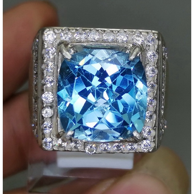 Cincin Batu Akik Natural Topaz Kotak Ring Perak Bagus