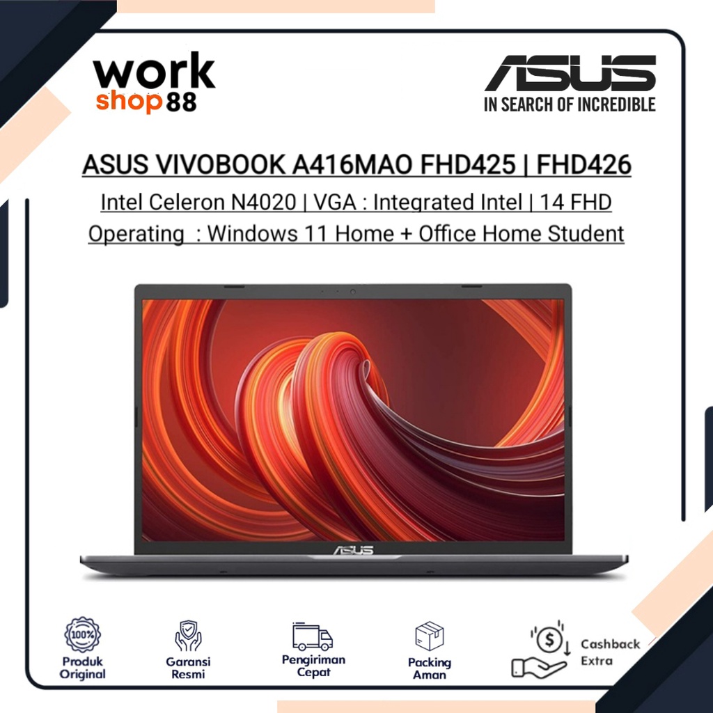Produk Baru - ASUS 14S VIVOBOOK A416MAO FHD425 | FHD426 4GB 256GB SSD Intel Celeron N4020 (14 inch) 