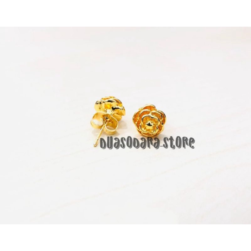 Anting Tusuk Titanium Motif Bunga Mawar Emas Kualitas Imfort