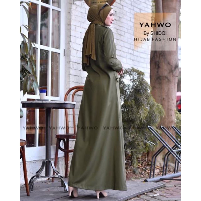 GAMIS KATUN TOYOBO FODU WARNA ARMY/GAMIS WANITA BEST SELLER/DRESS YAHWO ORIGINAL/GAMIS YAHWO  ORI/GAMIS BUSUY/BAJU GAMIS WANITA TERBARU/GAMIS kode R009