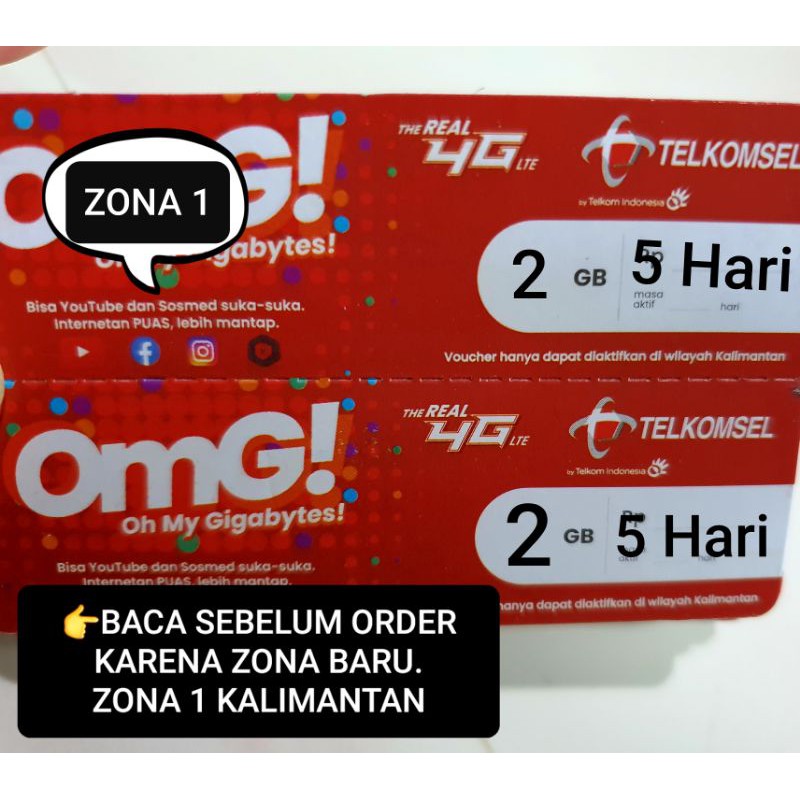 VOUCHER TELKOMSEL 2 GB 5 HARI (ZONA 1 KALIMANTAN) exp 06 April 2022