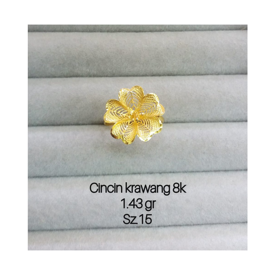 Cincin emas asli kadar 375/8karat bunga kerawang ubs