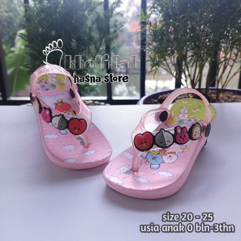 SANDAL ANAK PEREMPUAN JEPIT TALI BELAKANG KARAKTER BT21 BTS IMUT LUCU 20-25 393e