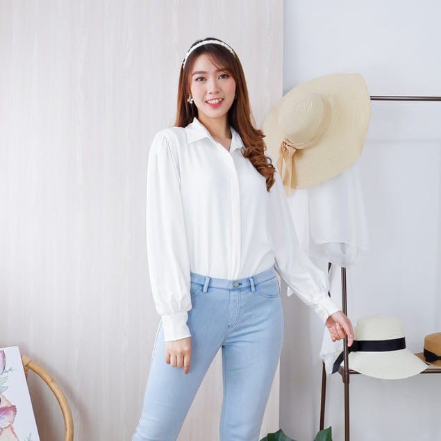WANITA FASHION CLARISA BUTTON TOP BAJU ATASAN KEMEJA WANITA BLOUSE-3