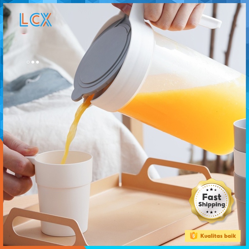 LCX Teko Plastik Dengan 4 Cangkir Air Teh Kopi Wadah BPA Free Gelas Set VS-33