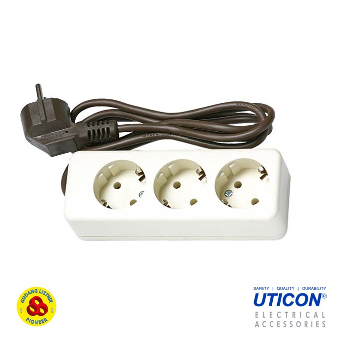 Uticon Stop Kontak 3 Lubang + Kabel ST-138C Terminal Soket Kabel 1.5M