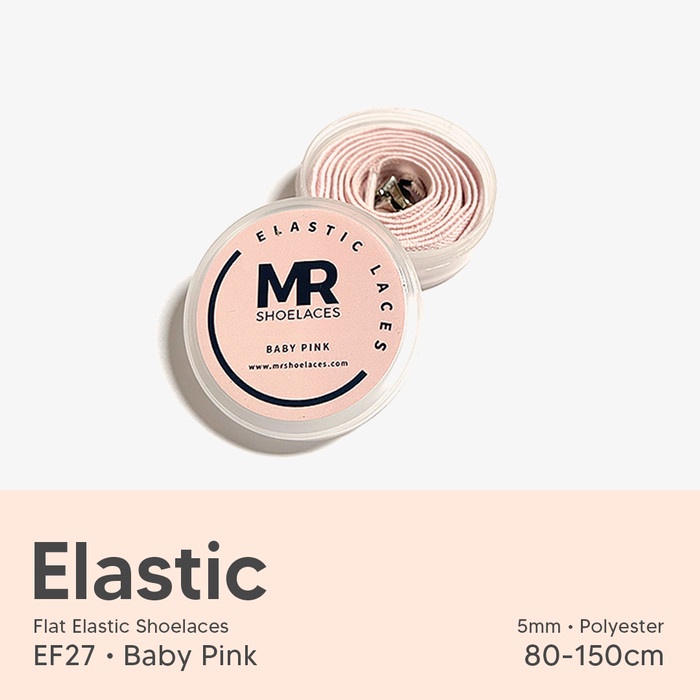 Original MR Shoelaces EF27 Elastic Baby Pink (Pink Muda) Tali Sepatu Flat Elastis 80cm 100cm 120cm 150cm Premium Shoelaces