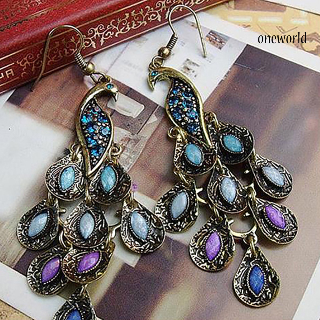 OW@ Earrings Bohemian Style Vintage Jewelry Peacock Dangle Hook Earrings for Party