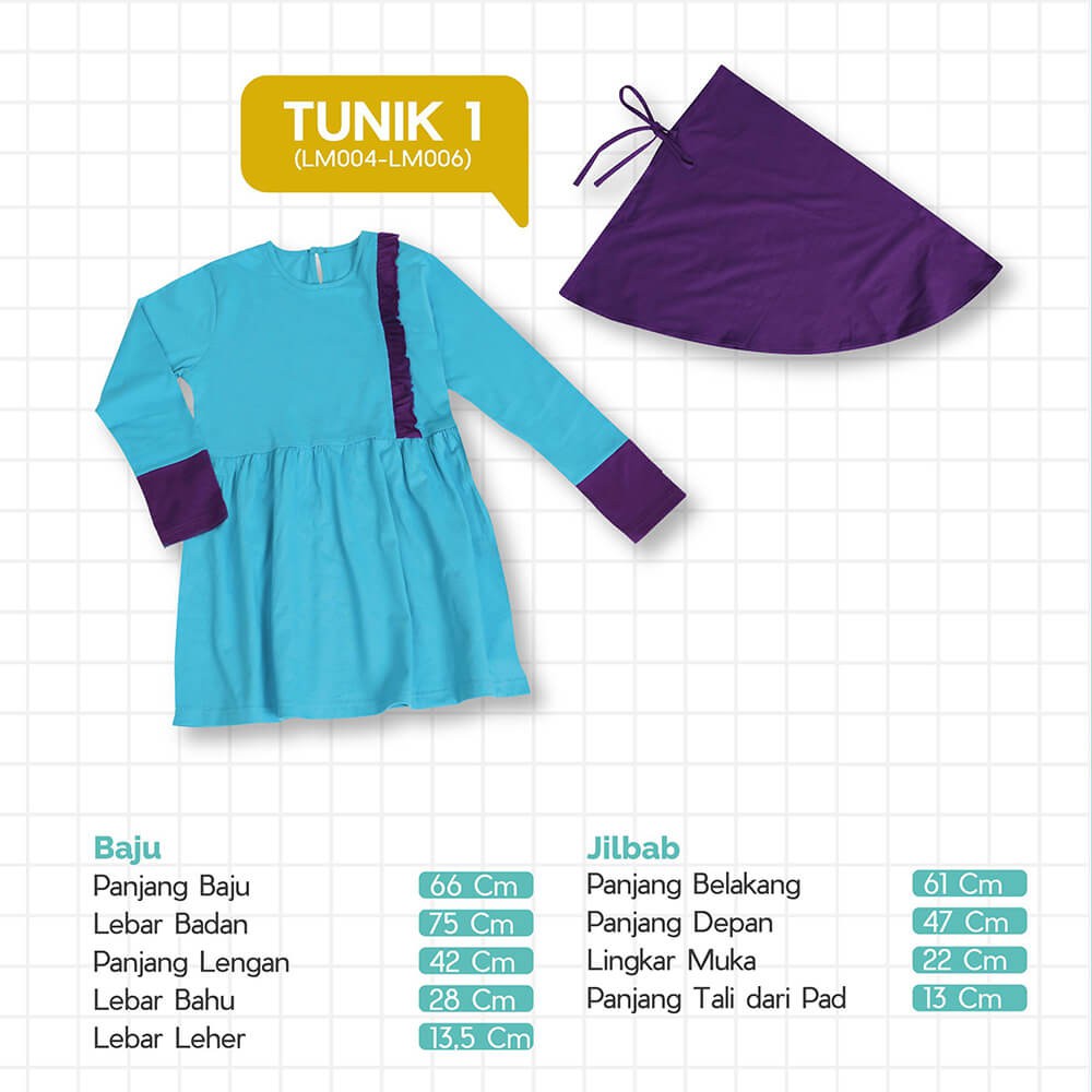 Set Tunik Anak Afrakids &amp; Jilbab - Little Muslim AFRA - LM006 - Baju Muslim Anak Perempuan