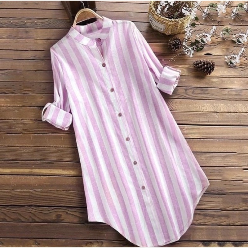 tunik salur wanita / tunik korea salur vneck / tunik cantika