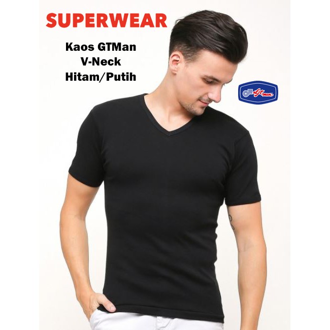 [COD] Ready  Kaos Polos Pria GT Man | V-Neck | Hitam Putih | Kaos Oblong Pria GT Man Original