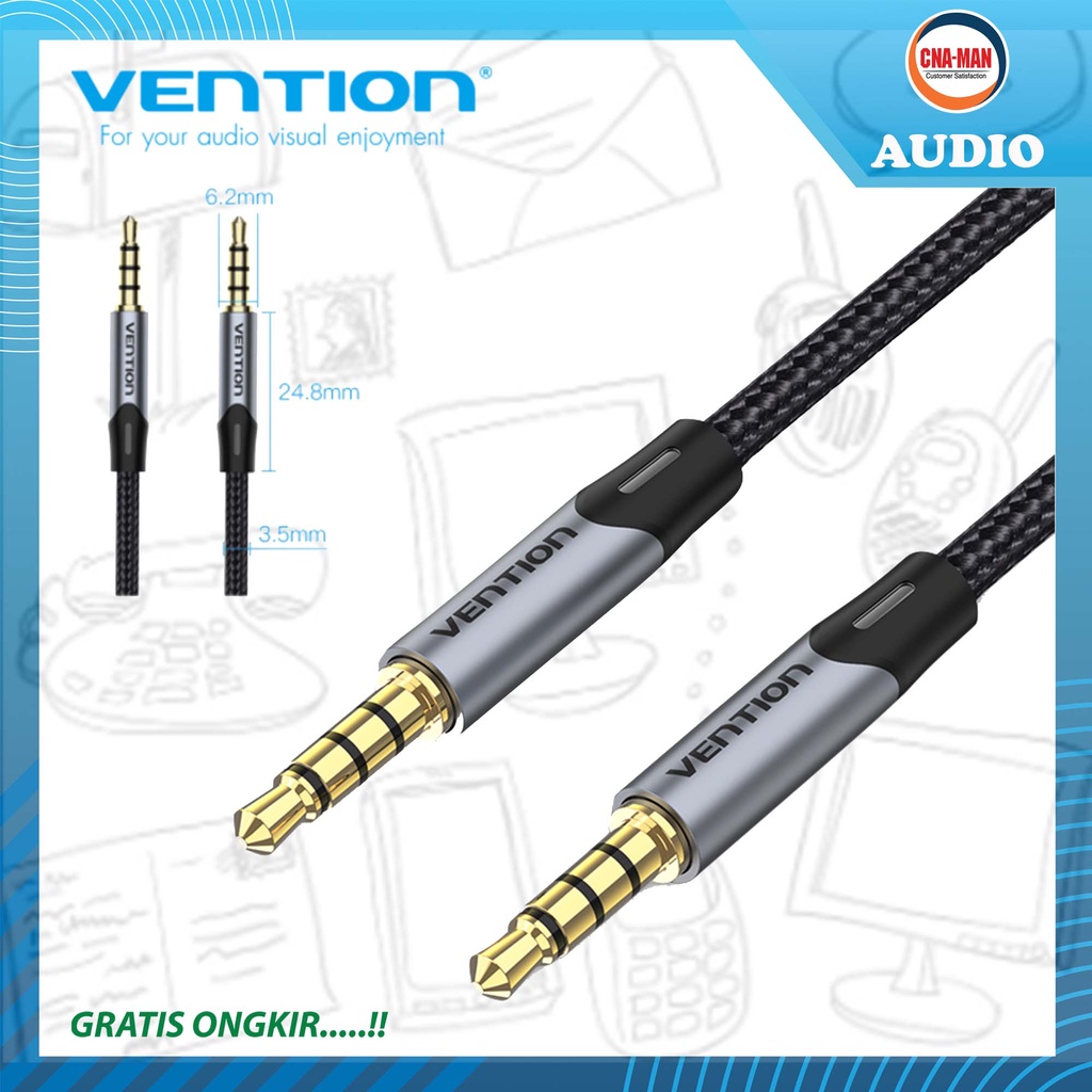 Vention Kabel Audio TRRS Aux 3.5mm Stereo Hi-Fi Braided Mic 0.5M 1M