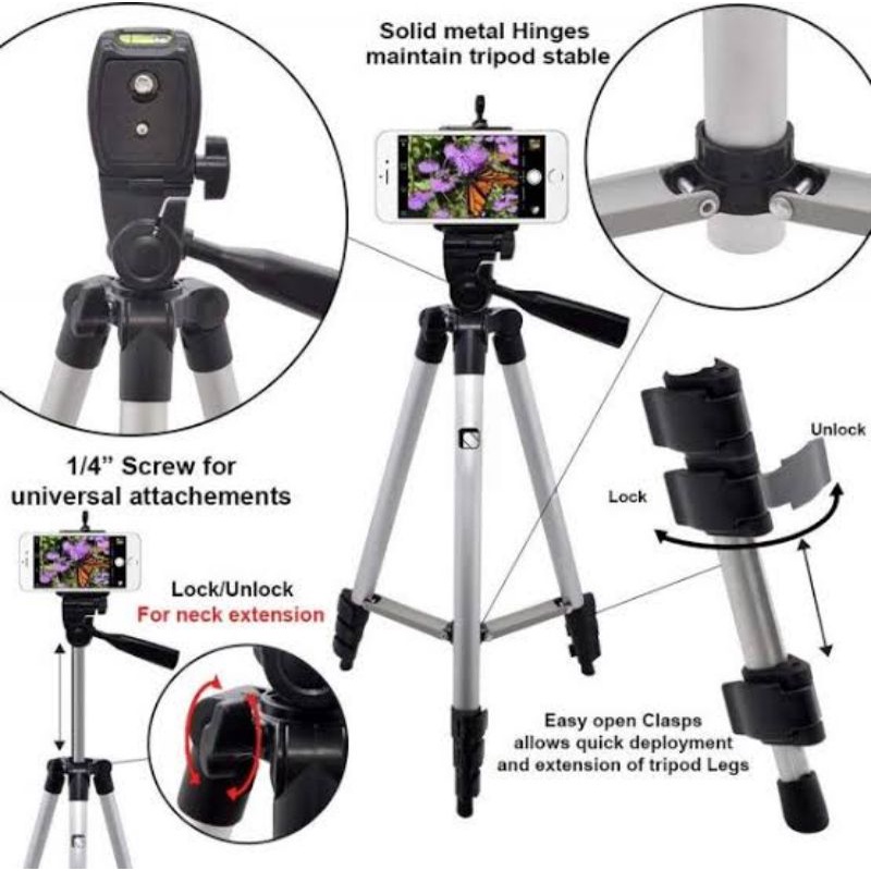 Tripod 1 Meter 1M 3110 Bahan Aluminium + Holder U + sarung