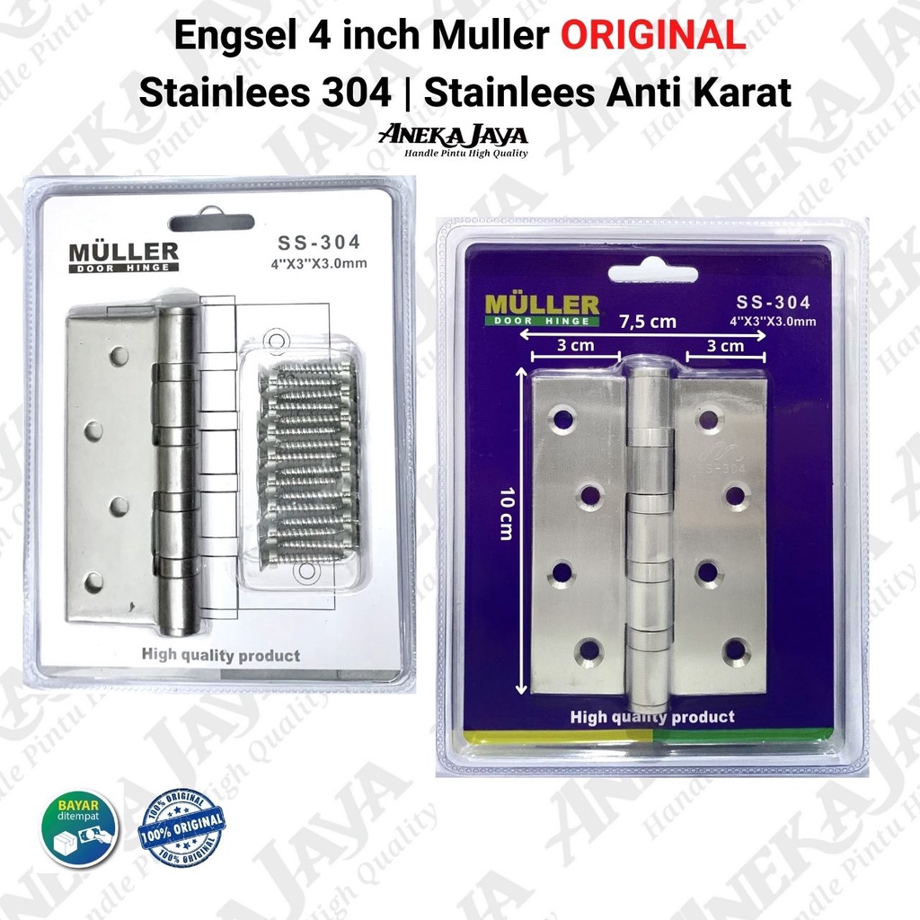 Engsel 3 inch , 4 inch , 5 inch Muller Stainlees 304 ORIGINAL /Engsel stainlees 304 tebal anti karat Awet / Engsel Pintu Jendela rumah