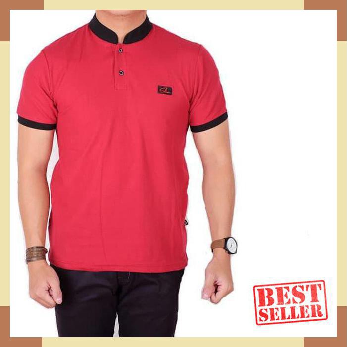 Termurah polo shirt maroon kombinasi hitam / kaos kerah pendek / baju polo pria - Merah- M