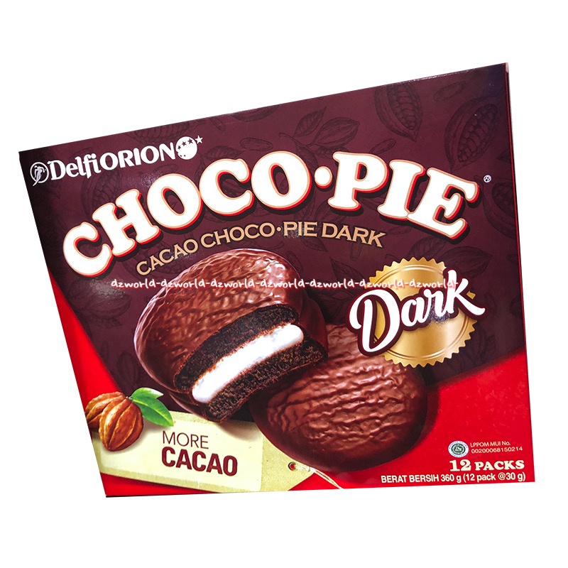 Delfi Orion Choco Pie 12pack Cacao Choco Pie Dark Snack Cokelat Cemilan Krim Coklat Delvi Orrion Pai