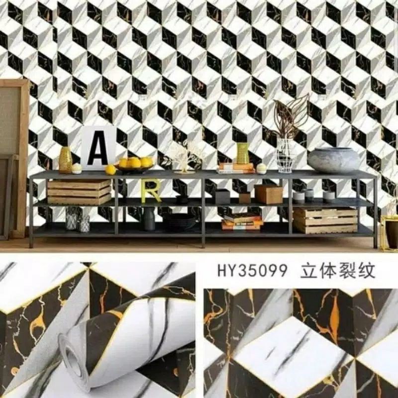 Wallpaper sticker dinding motif Marmer kotak 3D