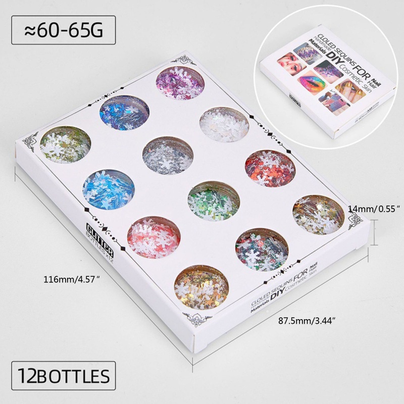 Zzz 12 Sekat / Kotak Payet Glitter Bentuk Snowflake Untuk Dekorasi Nail Art DIY Confetti